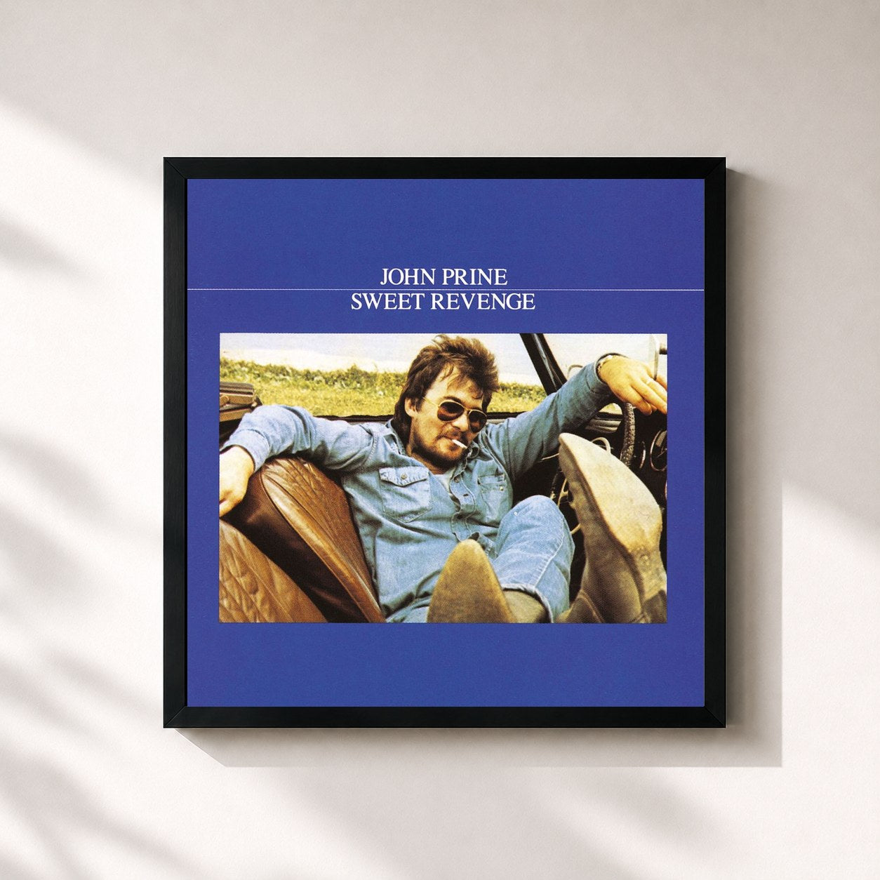 #noir Tableau carré de l'album Sweet Revenge de John Prine, cadre noir 32x32 cm