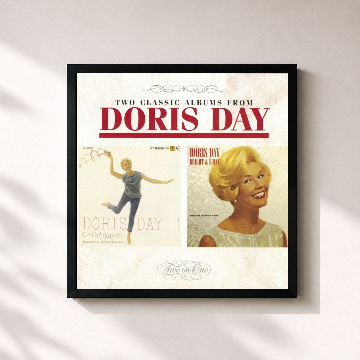 #noir Tableau carré de l'album Cuttin' Capers / Bright And Shiny de Doris Day, cadre noir 32x32 cm