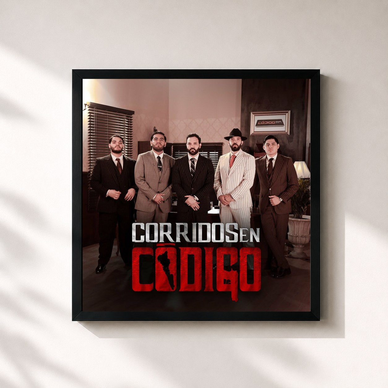 #noir Tableau carré de l'album Corridos En Código de Código FN, cadre noir 32x32 cm