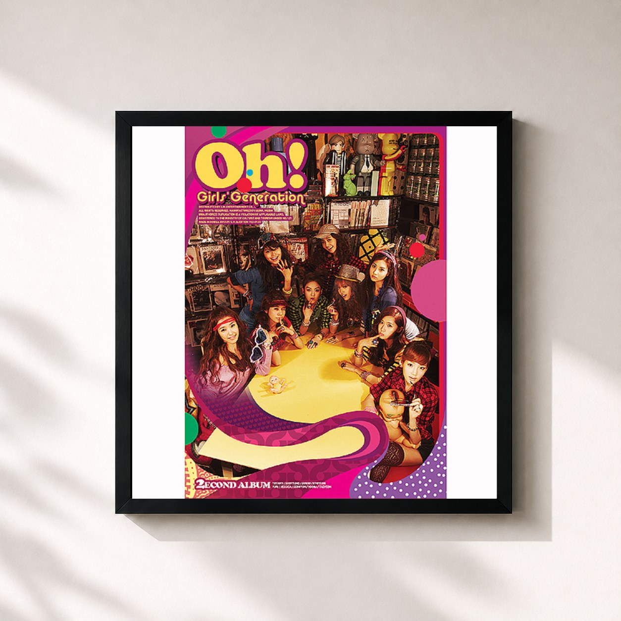 #noir Tableau carré de l'album Oh! - The Second Album de Girls' Generation, cadre noir 32x32 cm