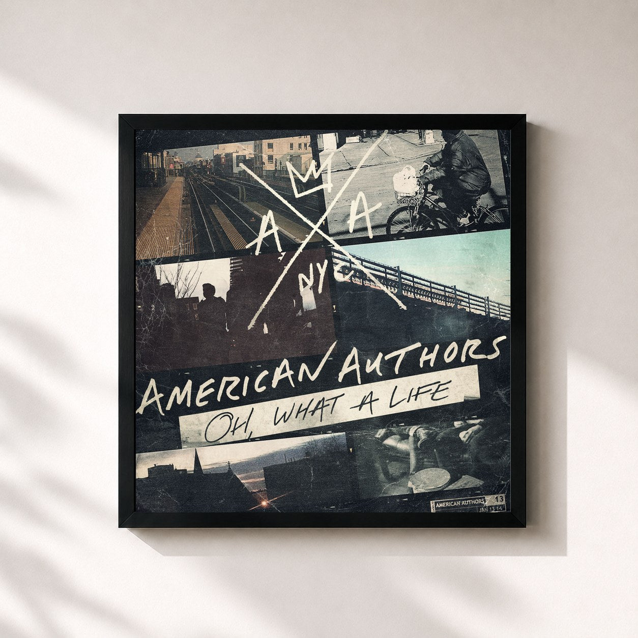 #noir Tableau carré de l'album Oh, What A Life de American Authors, cadre noir 32x32 cm