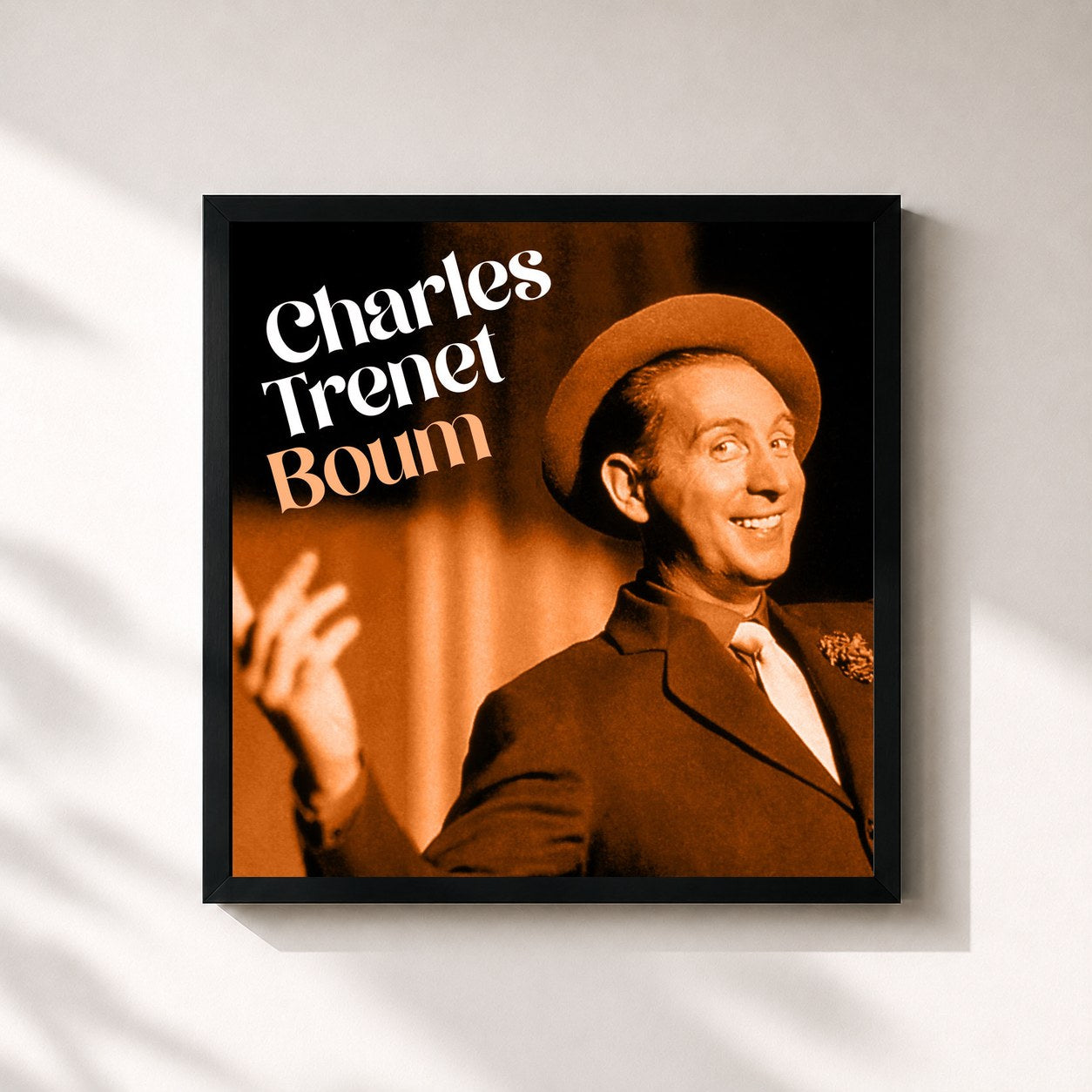 #noir Tableau carré de l'album Boum de Charles Trenet, cadre noir 32x32 cm