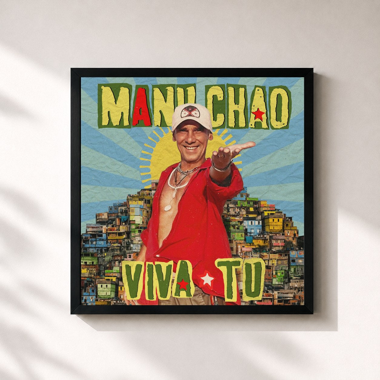 #noir Tableau carré de l'album Viva Tu de Manu Chao, cadre noir 32x32 cm