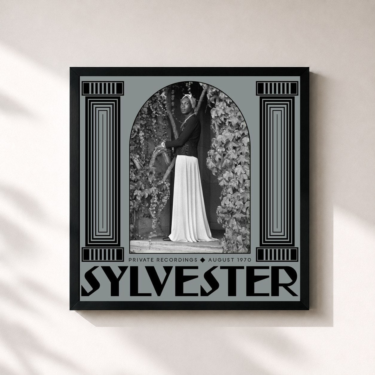 #noir Tableau carré de l'album Private Recordings, August 1970 de Sylvester, cadre noir 32x32 cm