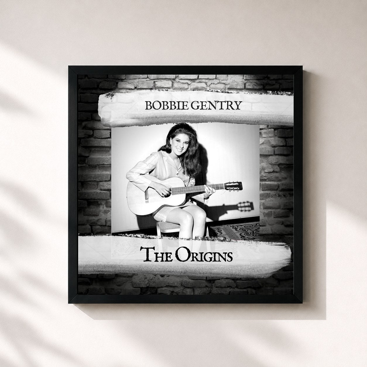 #noir Tableau carré de l'album The Origins de Bobbie Gentry, cadre noir 32x32 cm