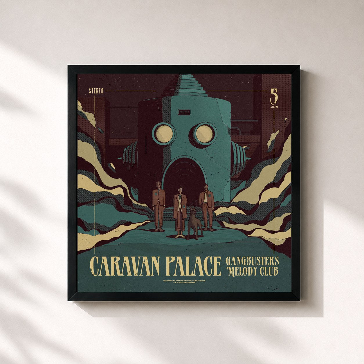 #noir Tableau carré de l'album Gangbusters Melody Club de Caravan Palace, cadre noir 32x32 cm