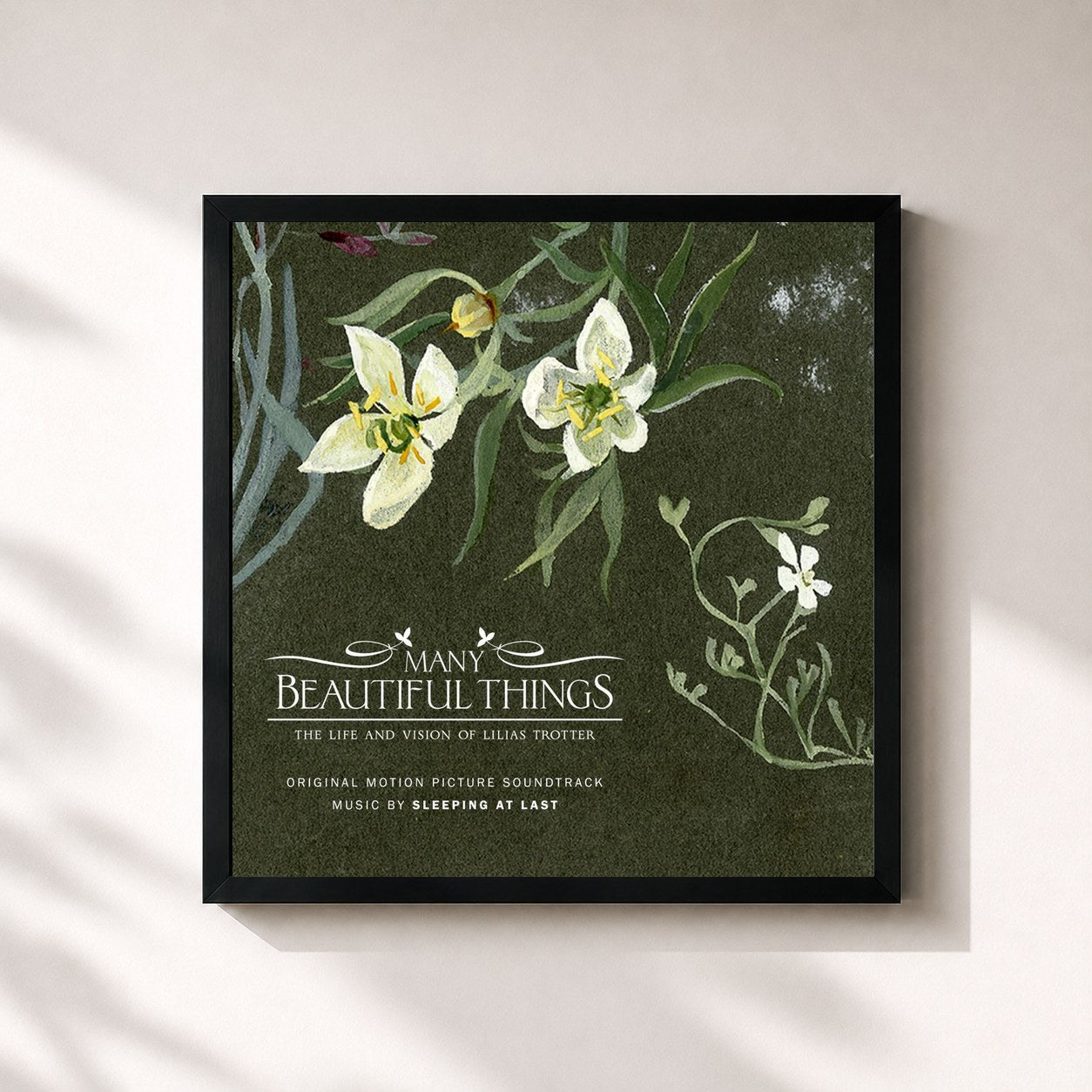 #noir Tableau carré de l'album Many Beautiful Things (Original Motion Picture Soundtrack) de Sleeping At Last, cadre noir 32x32 cm