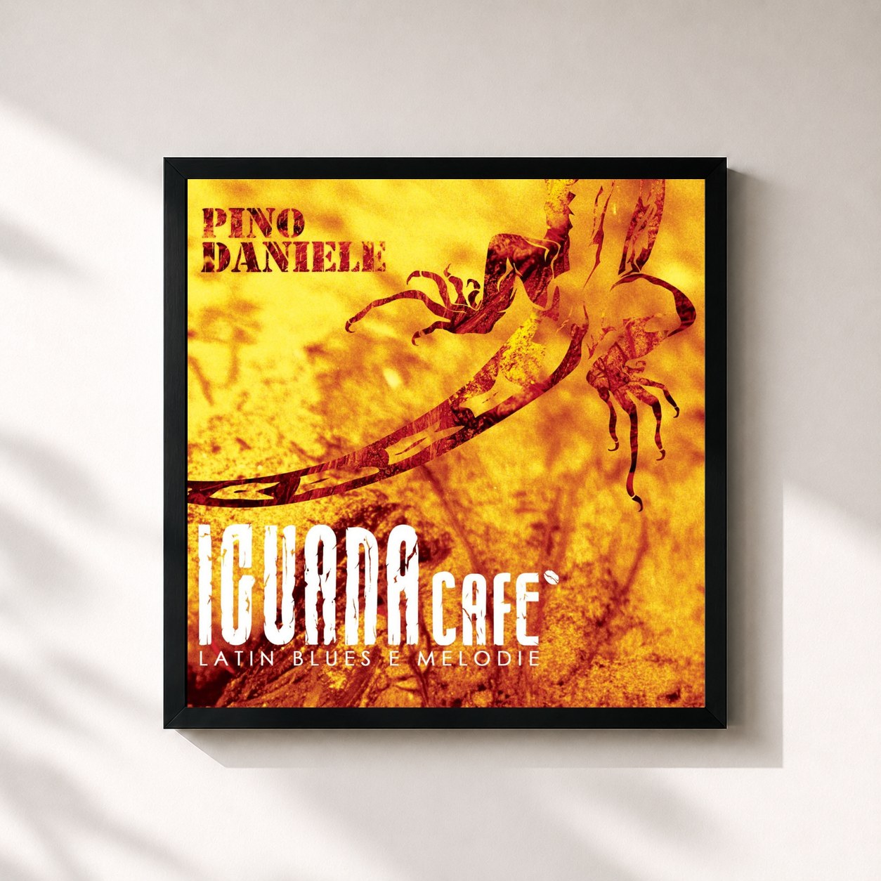 #noir Tableau carré de l'album Iguana Cafe' (Latin Blues E Melodie) de Pino Daniele, cadre noir 32x32 cm