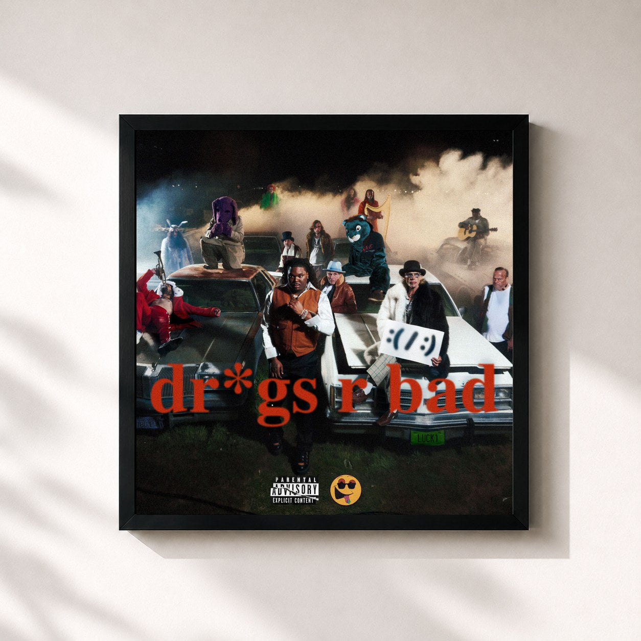#noir Tableau carré de l'album Dr*gs R Bad de Lucki, cadre noir 32x32 cm