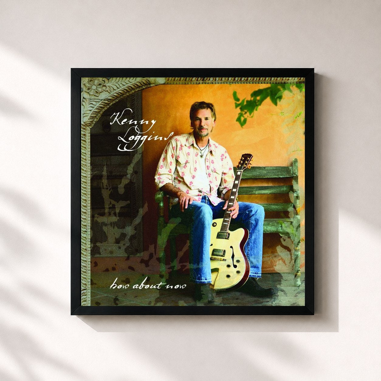 #noir Tableau carré de l'album How About Now de Kenny Loggins, cadre noir 32x32 cm