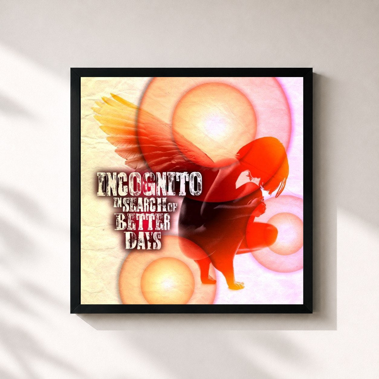 #noir Tableau carré de l'album In Search of Better Days de Incognito, cadre noir 32x32 cm