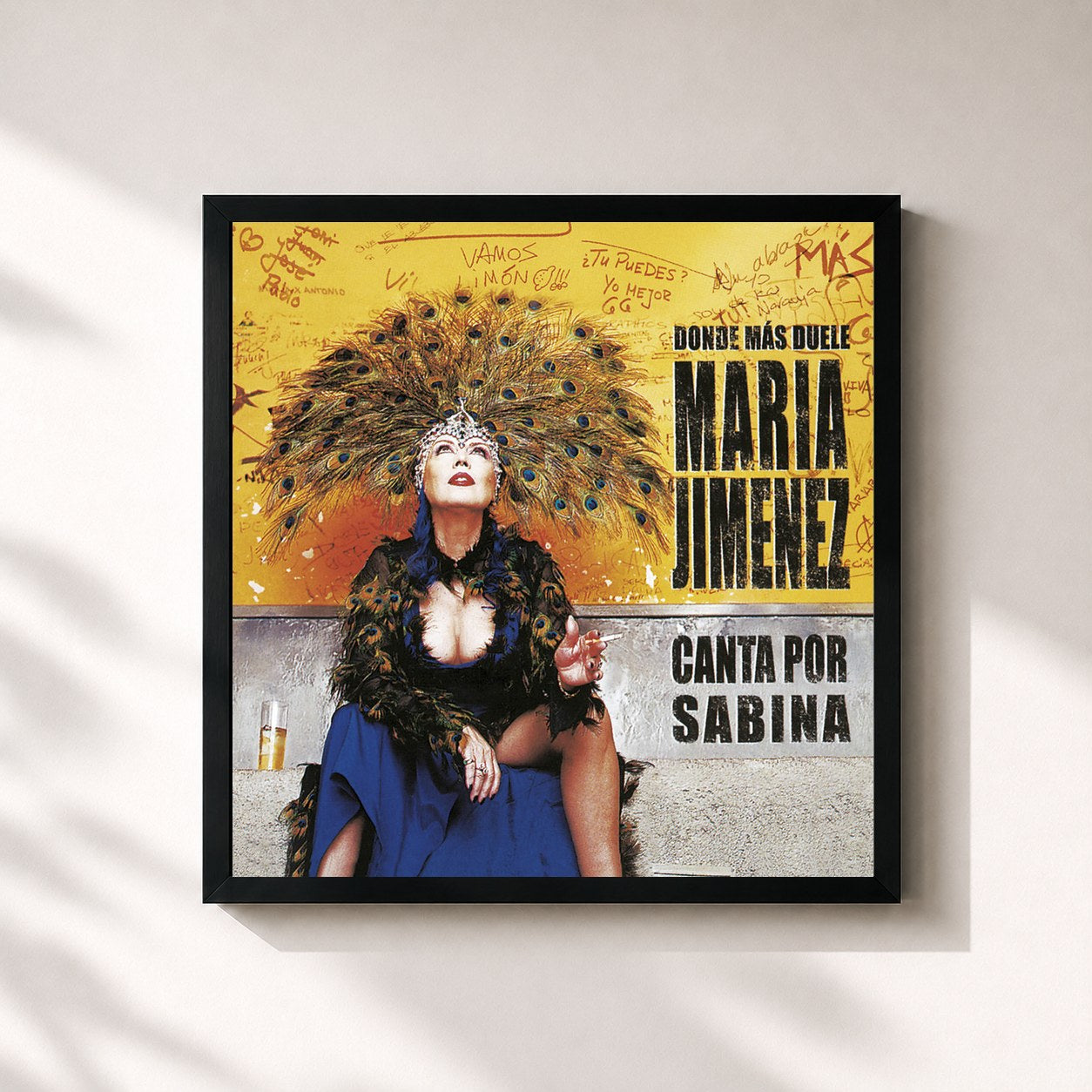 #noir Tableau carré de l'album Donde Más Duele (Canta Por Sabina) de Maria Jimenez, cadre noir 32x32 cm