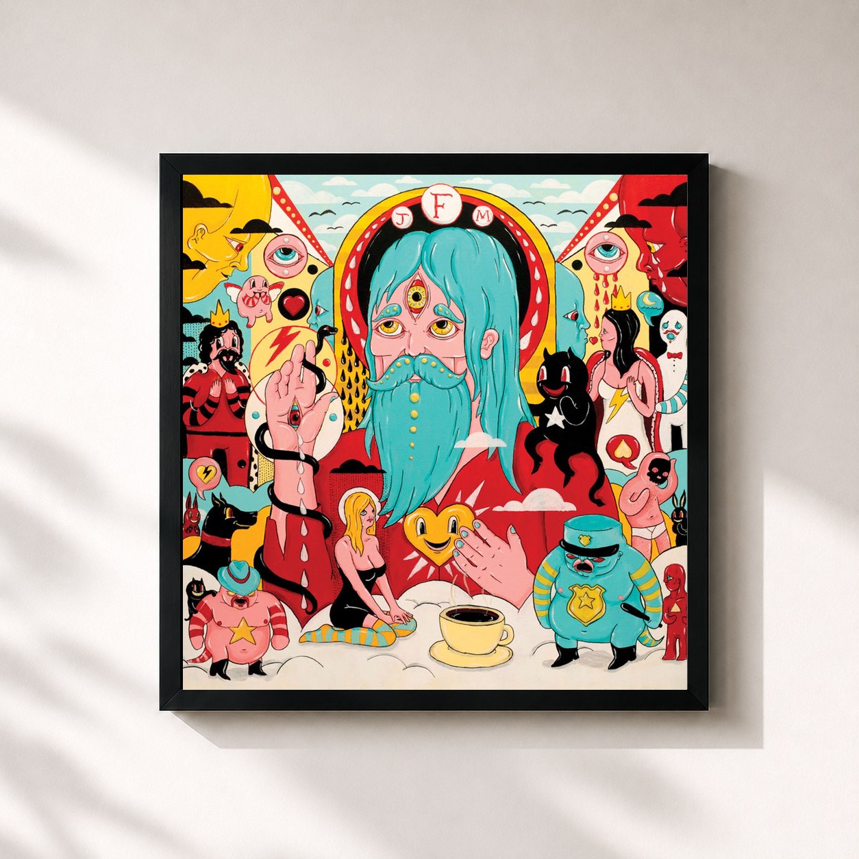#noir Tableau carré de l'album Fear Fun de Father John Misty, cadre noir 32x32 cm