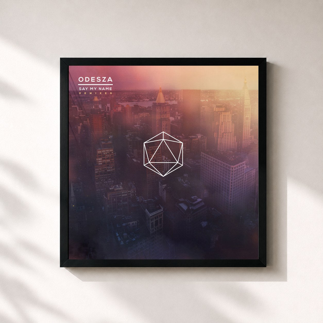 #noir Tableau carré de l'album Say My Name Remixes de ODESZA, cadre noir 32x32 cm