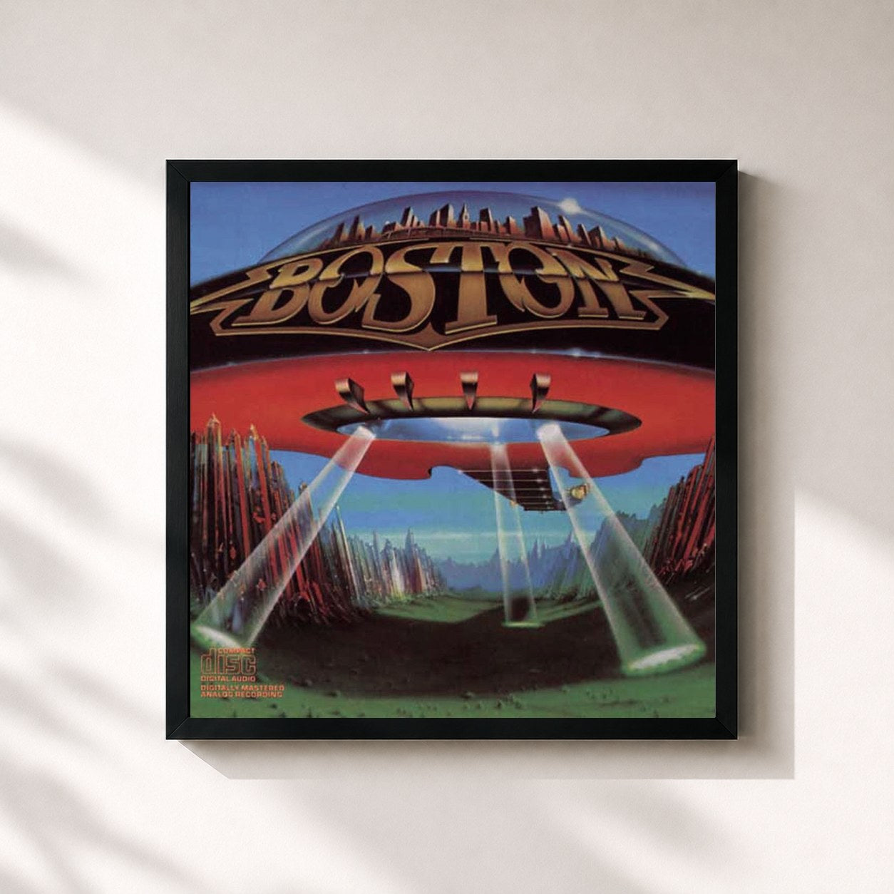 #noir Tableau carré de l'album Don't Look Back de Boston, cadre noir 32x32 cm