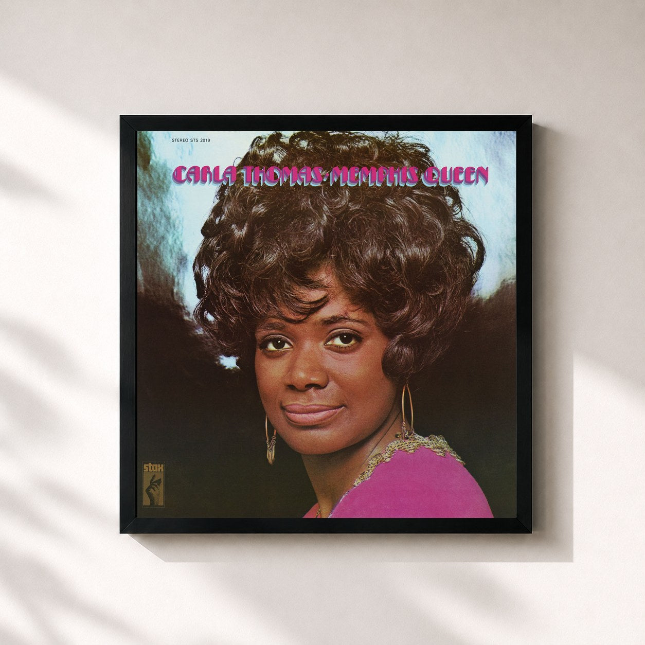 #noir Tableau carré de l'album Memphis Queen de Carla Thomas, cadre noir 32x32 cm