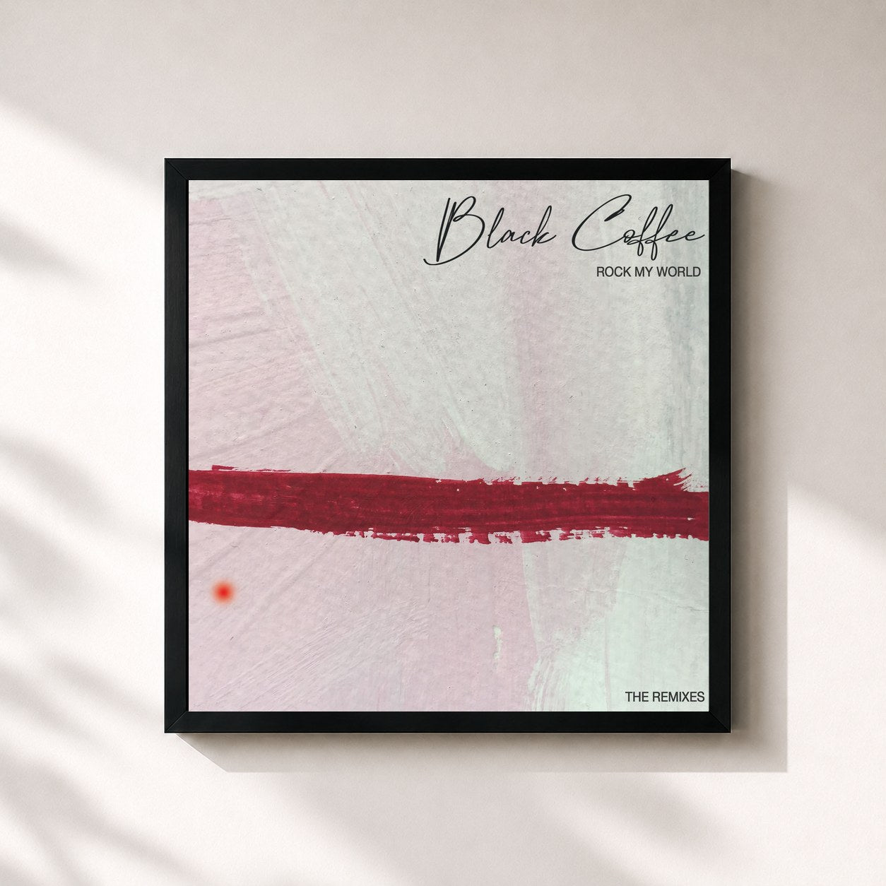 #noir Tableau carré de l'album Rock My World de Black Coffee, cadre noir 32x32 cm