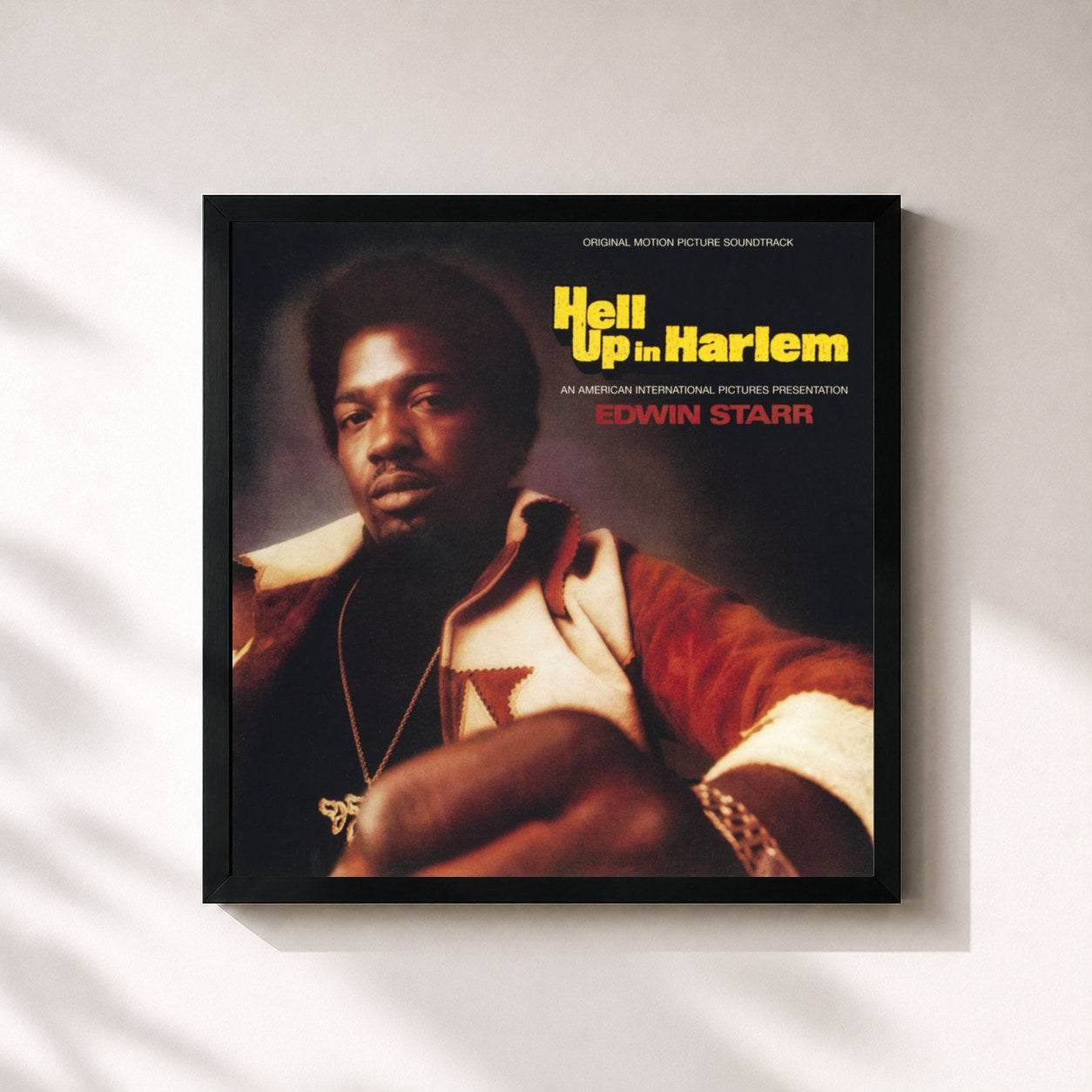 #noir Tableau carré de l'album Hell Up In Harlem (Original Motion Picture Soundtrack) de Edwin Starr, cadre noir 32x32 cm