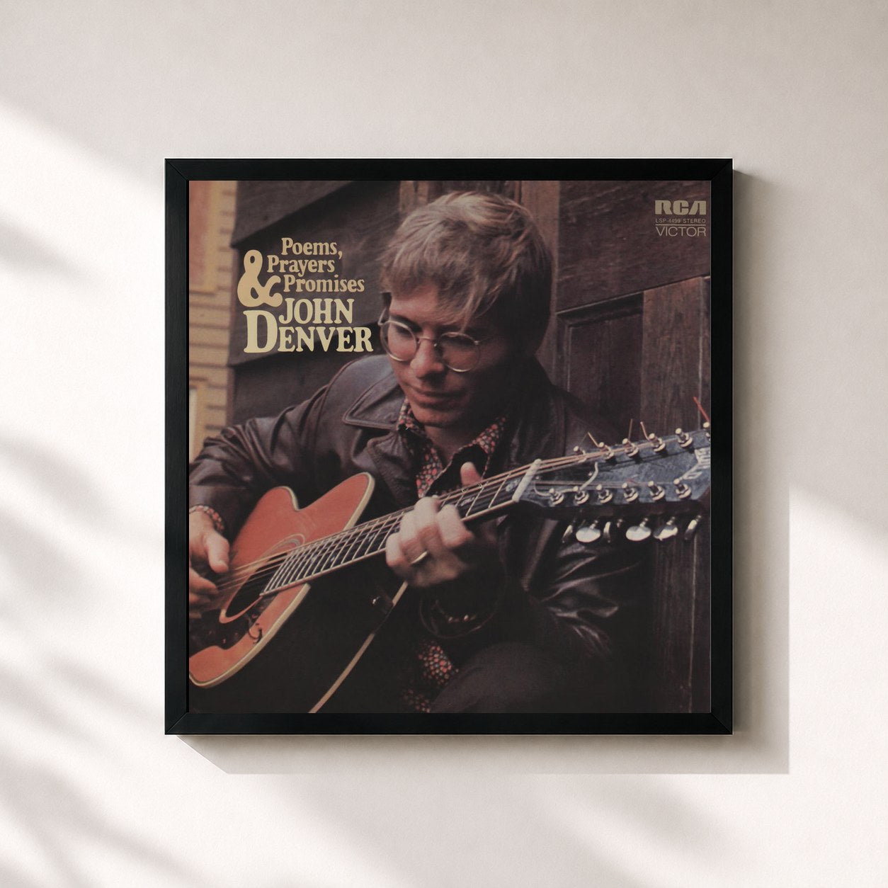 #noir Tableau carré de l'album Poems, Prayers and Promises de John Denver, cadre noir 32x32 cm