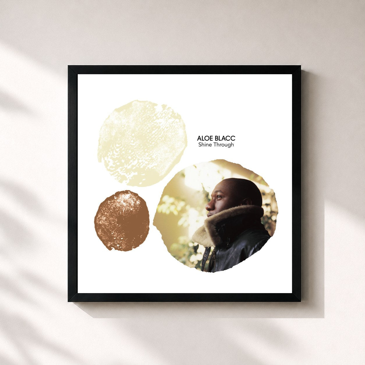 #noir Tableau carré de l'album Shine Through de Aloe Blacc, cadre noir 32x32 cm