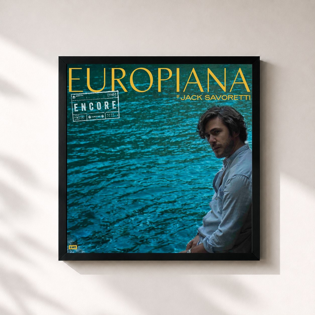 #noir Tableau carré de l'album Europiana Encore de Jack Savoretti, cadre noir 32x32 cm