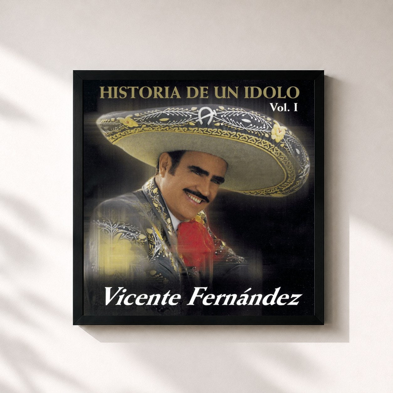 #noir Tableau carré de l'album La Historia De Un Idolo de Vicente Fernández, cadre noir 32x32 cm