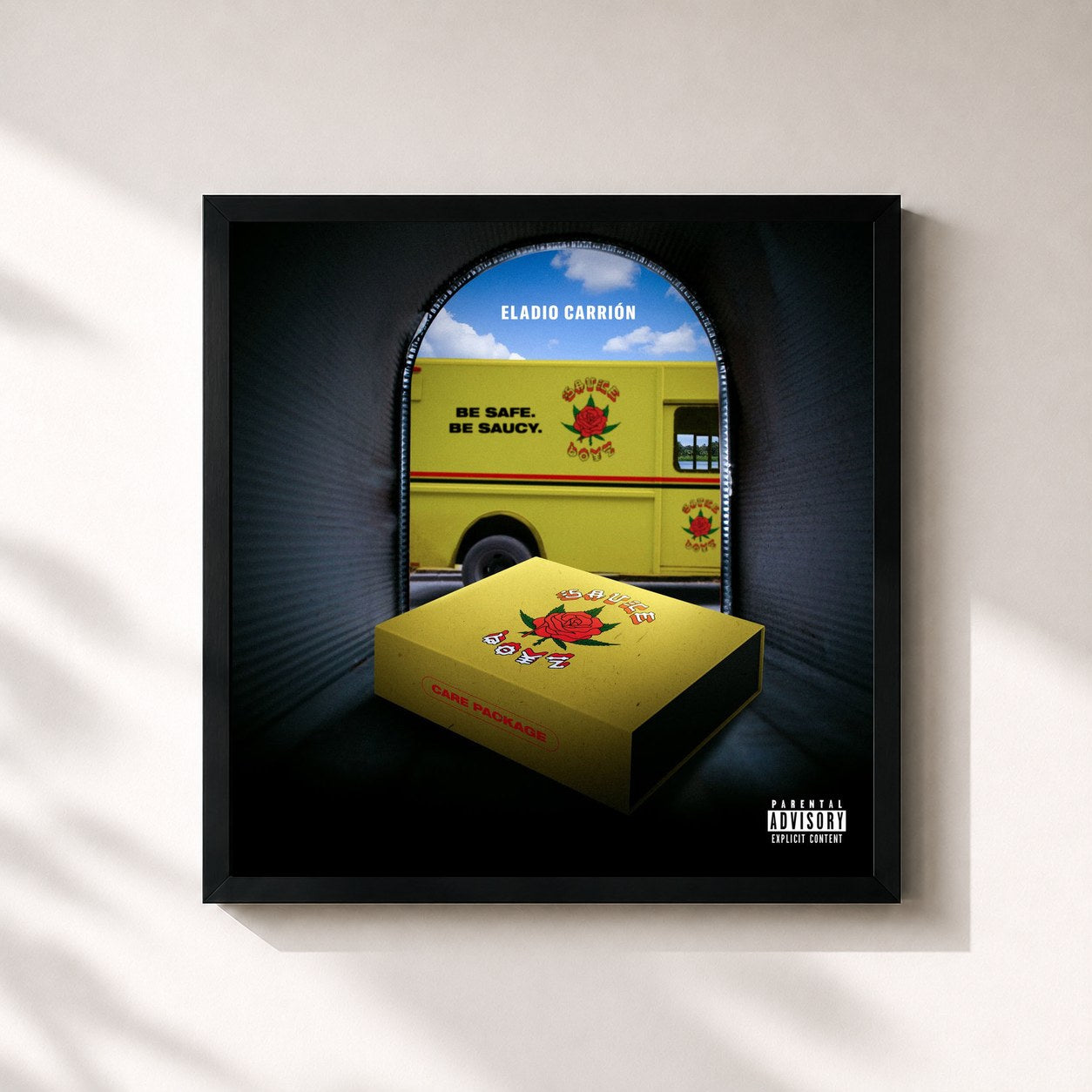 #noir Tableau carré de l'album Sauce Boyz Care Package de Eladio Carrion, cadre noir 32x32 cm