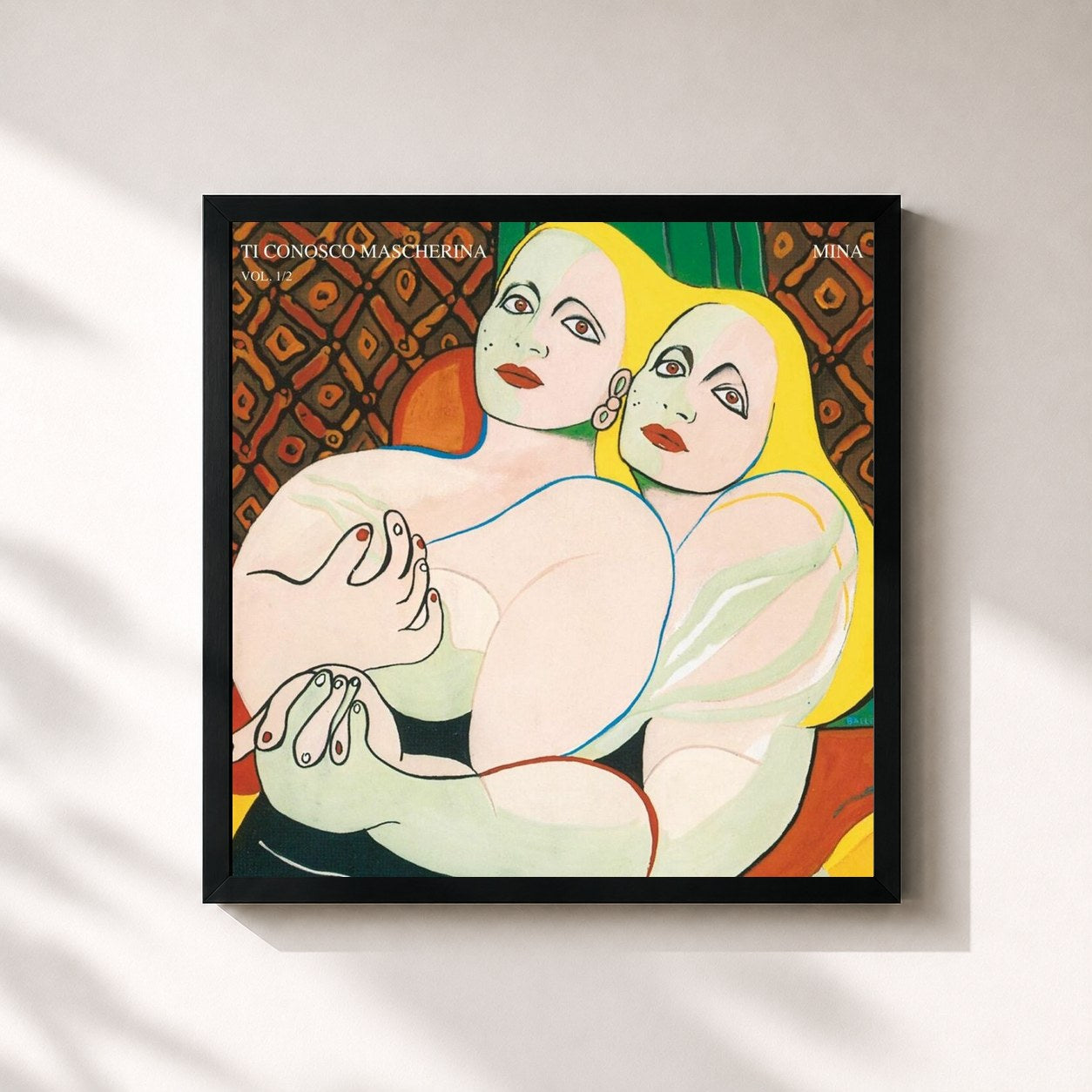#noir Tableau carré de l'album Ti conosco mascherina Vol. 1 & 2 (2001 Remastered Version) de Mina, cadre noir 32x32 cm