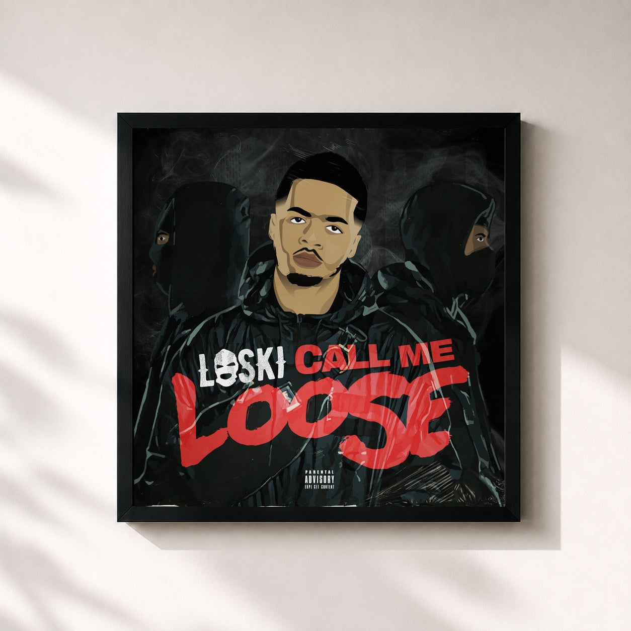 #noir Tableau carré de l'album Call Me Loose de Loski, cadre noir 32x32 cm