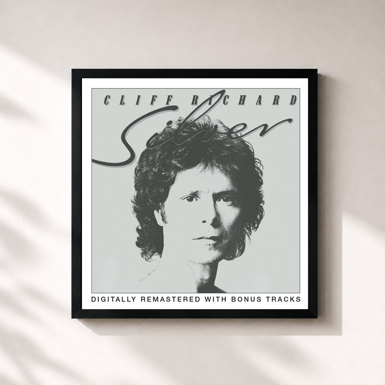 #noir Tableau carré de l'album Silver de Cliff Richard, cadre noir 32x32 cm