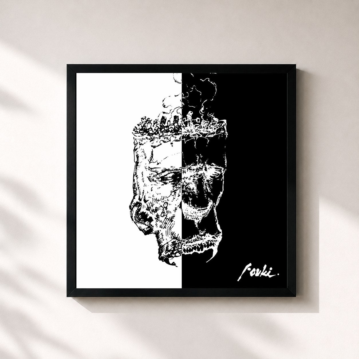 #noir Tableau carré de l'album Plato Zay de FouKi, cadre noir 32x32 cm