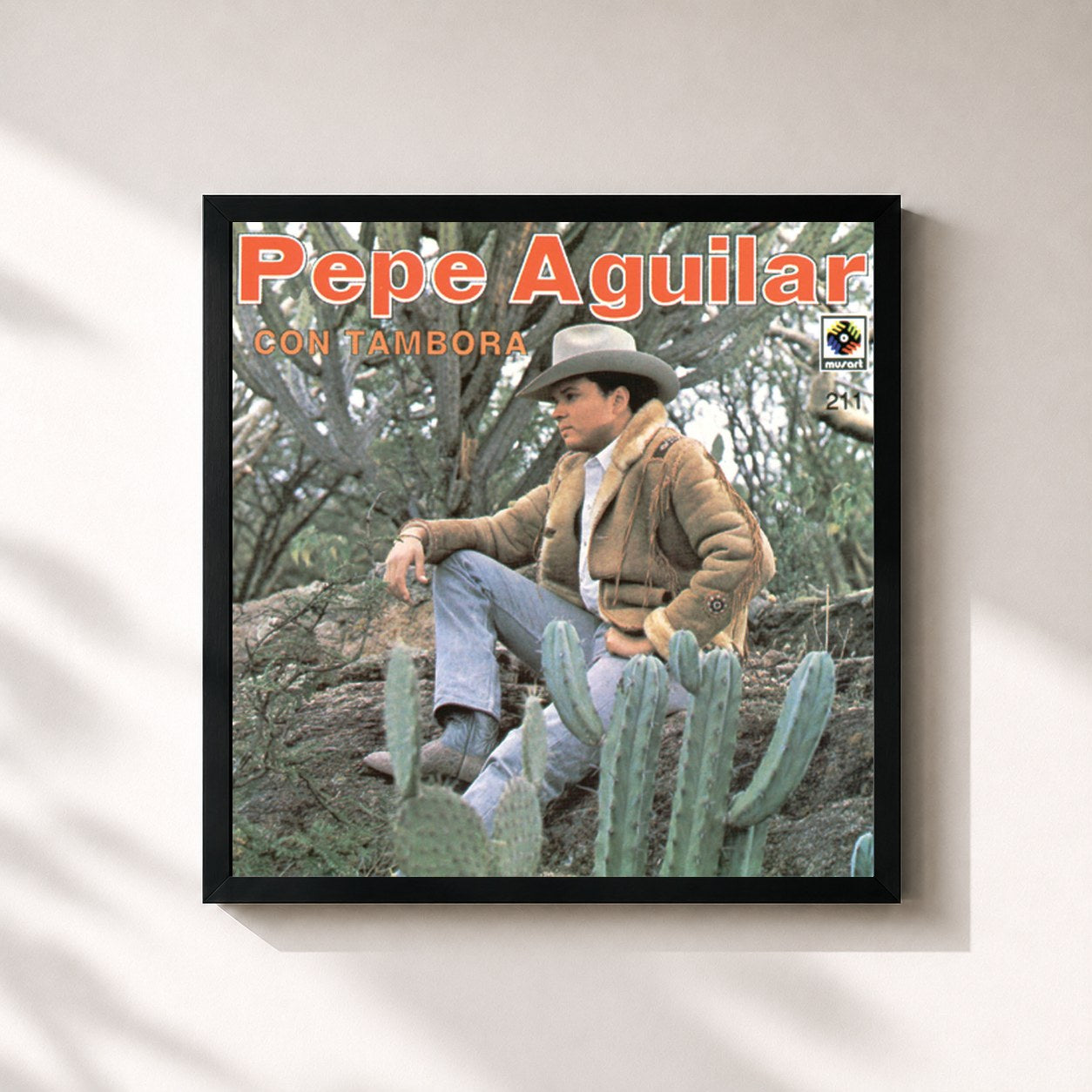 #noir Tableau carré de l'album Pepe Aguilar con Tambora de Pepe Aguilar, cadre noir 32x32 cm