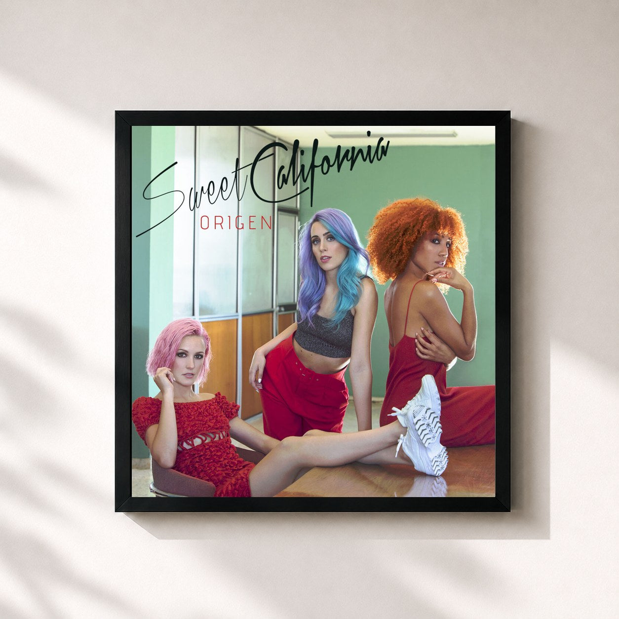 #noir Tableau carré de l'album Origen de Sweet California, cadre noir 32x32 cm