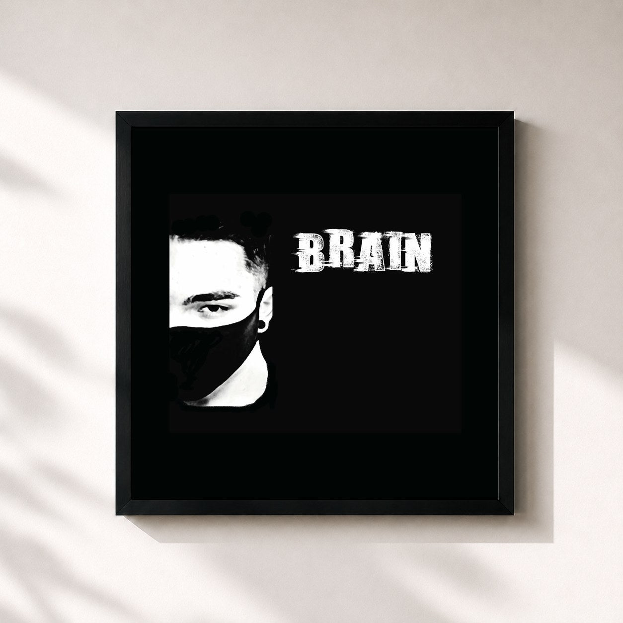 #noir Tableau carré de l'album Brain de Ka, cadre noir 32x32 cm