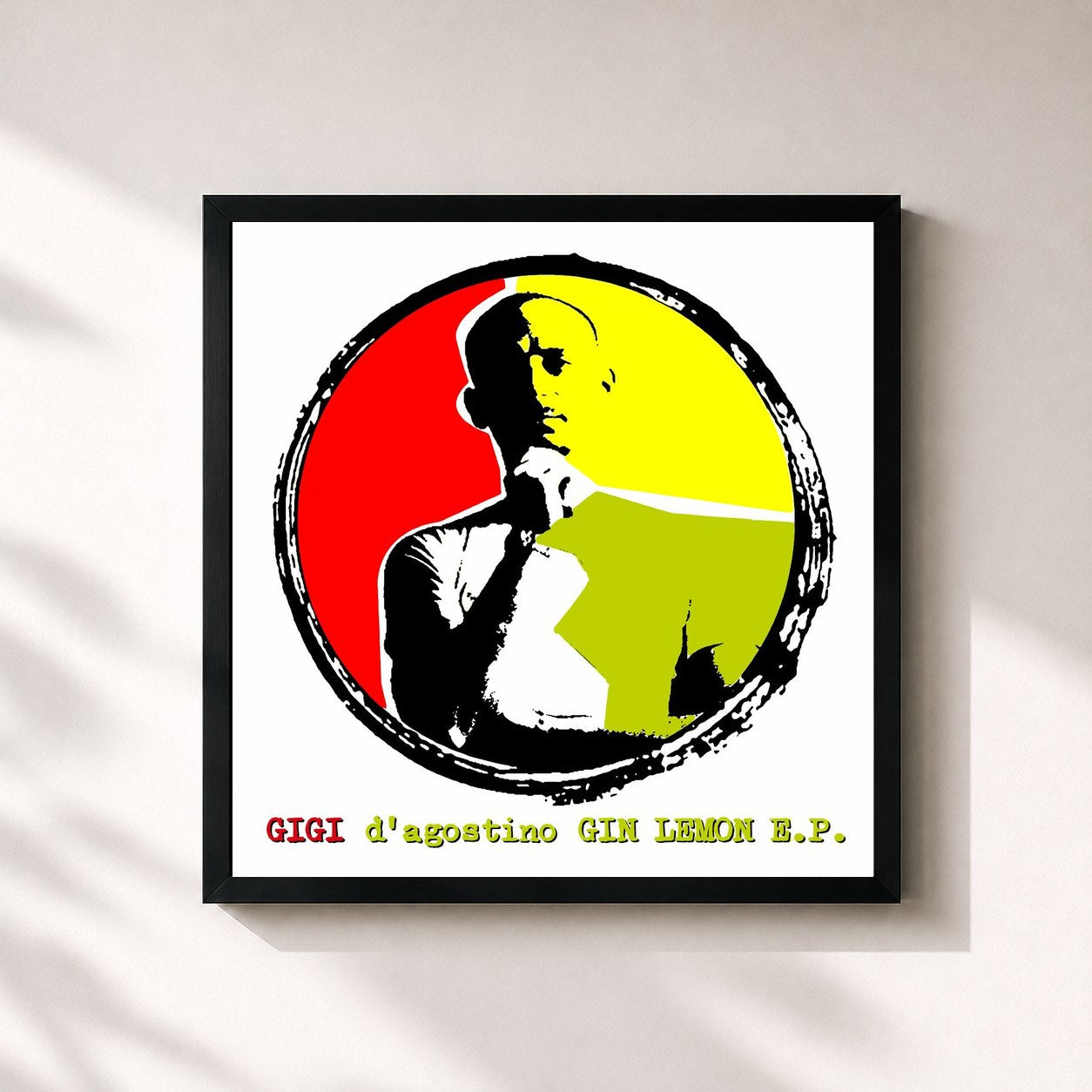 #noir Tableau carré de l'album Gin Lemon E.P. de Gigi D'Agostino, cadre noir 32x32 cm