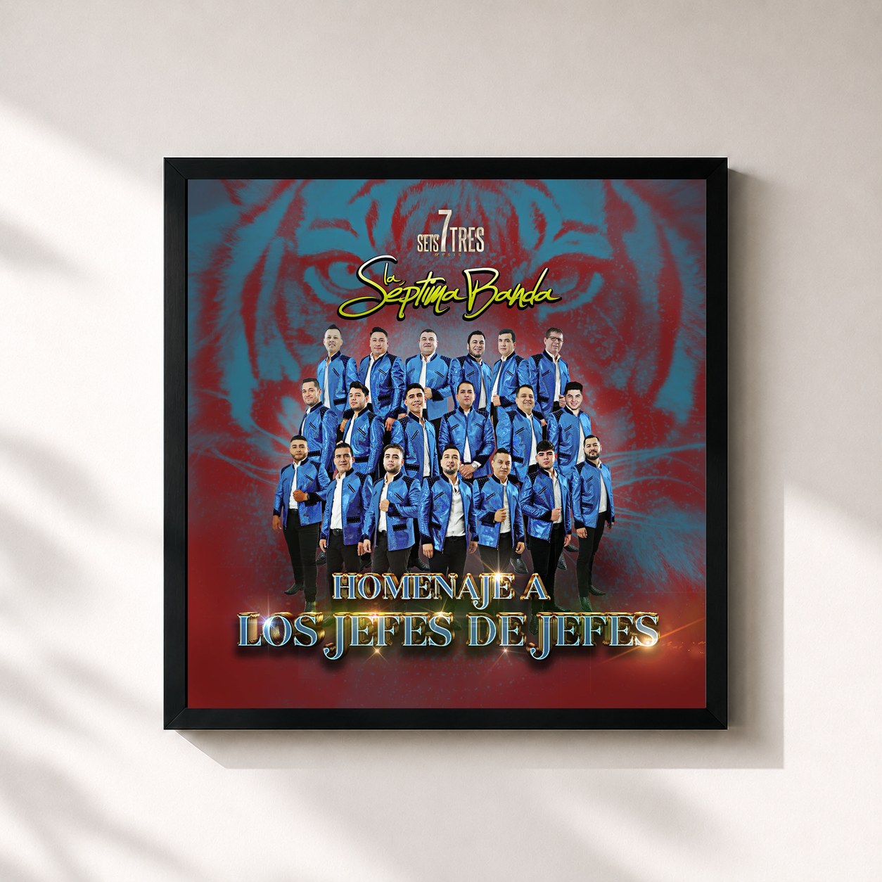 #noir Tableau carré de l'album Homenaje a los Jefes de Jefes de La Septima Banda, cadre noir 32x32 cm