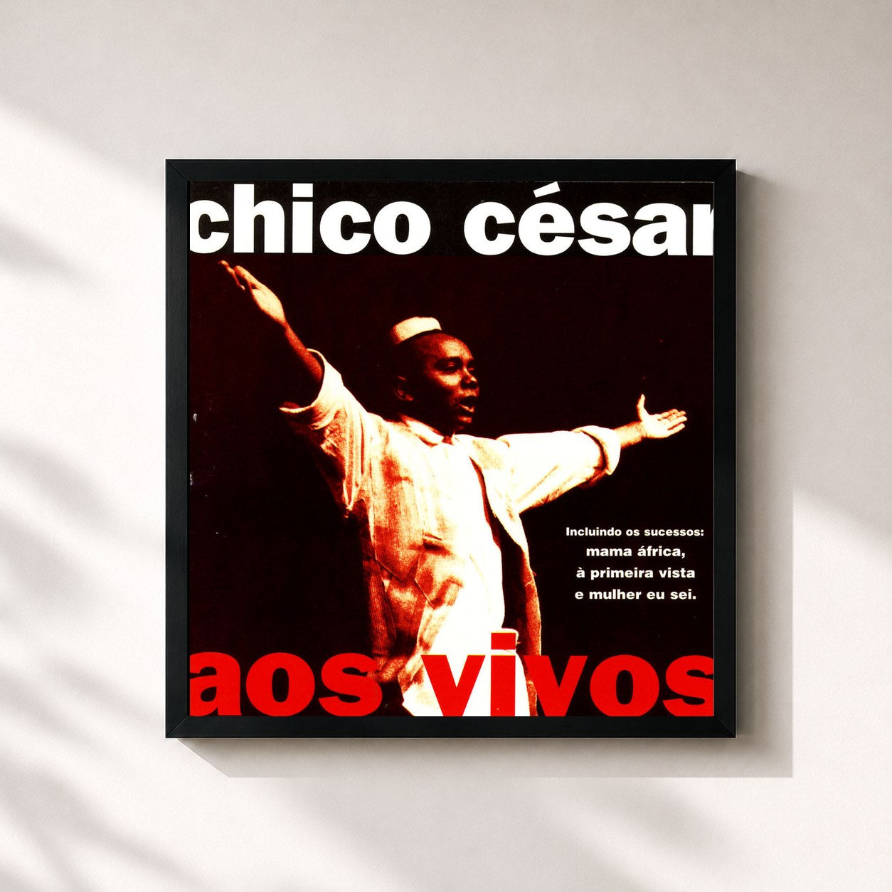 #noir Tableau carré de l'album Aos Vivos de Chico César, cadre noir 32x32 cm