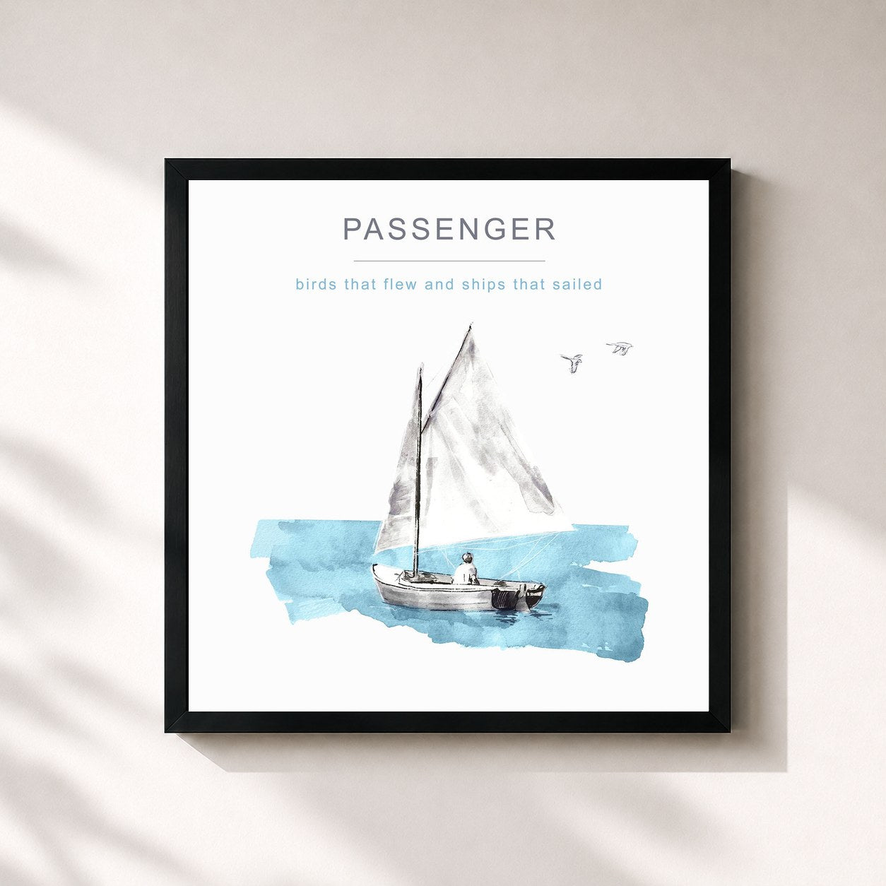 #noir Tableau carré de l'album Birds That Flew and Ships That Sailed de Passenger, cadre noir 32x32 cm