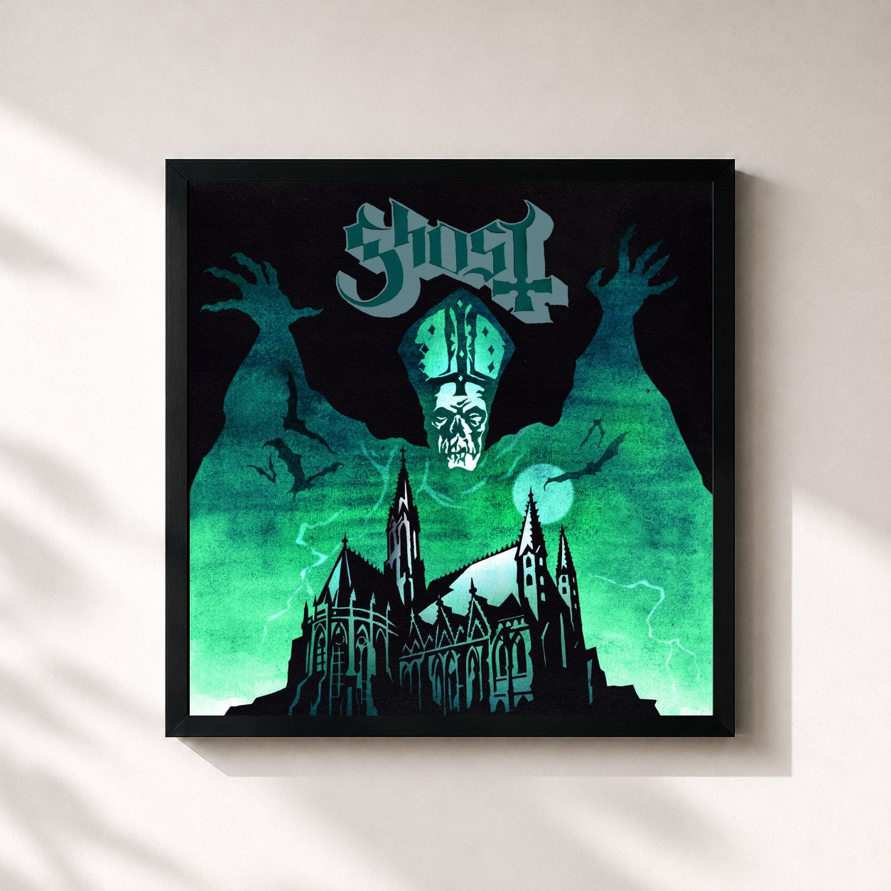 #noir Tableau carré de l'album Opus Eponymous de Ghost, cadre noir 32x32 cm