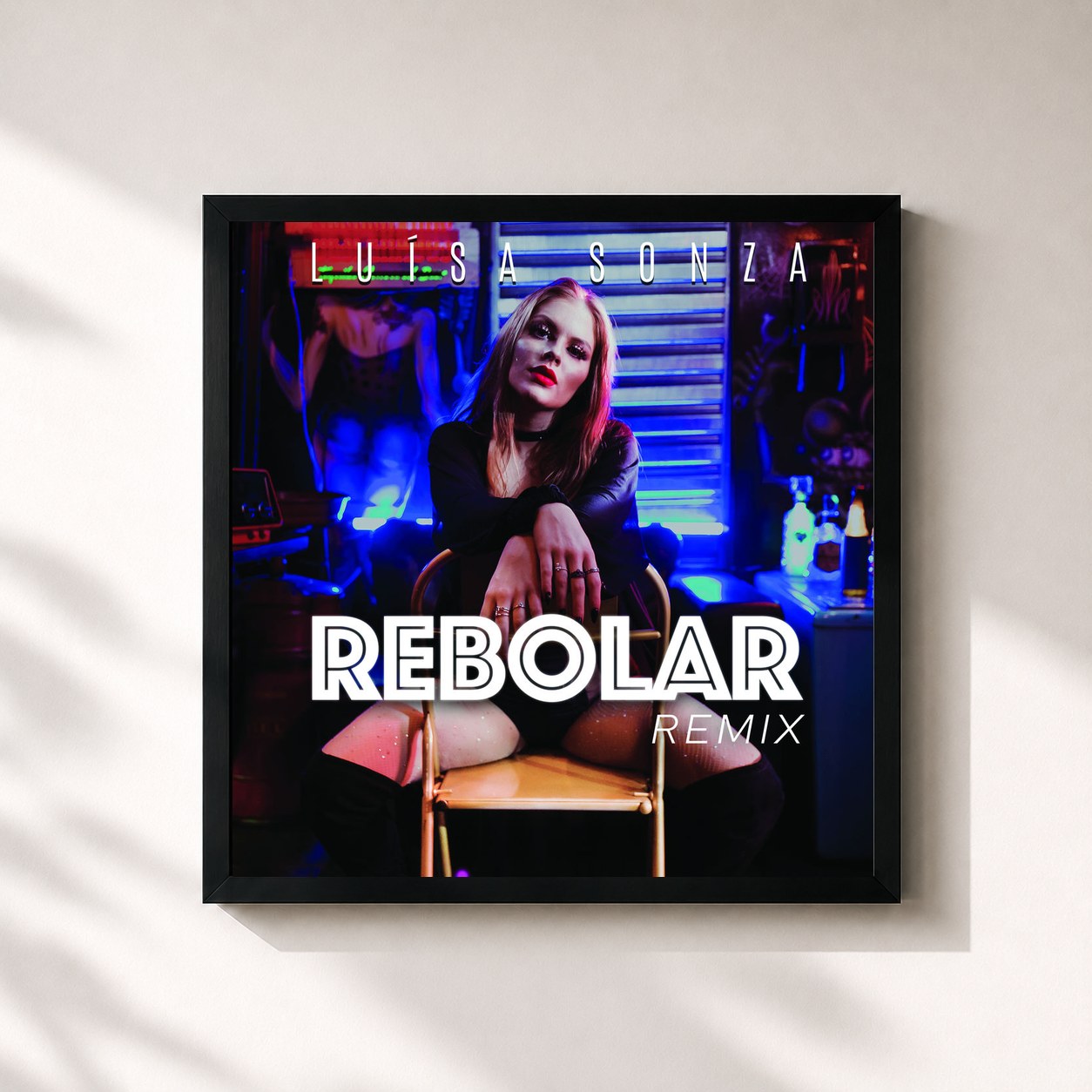 #noir Tableau carré de l'album Rebolar (Remix) de Luísa Sonza, cadre noir 32x32 cm