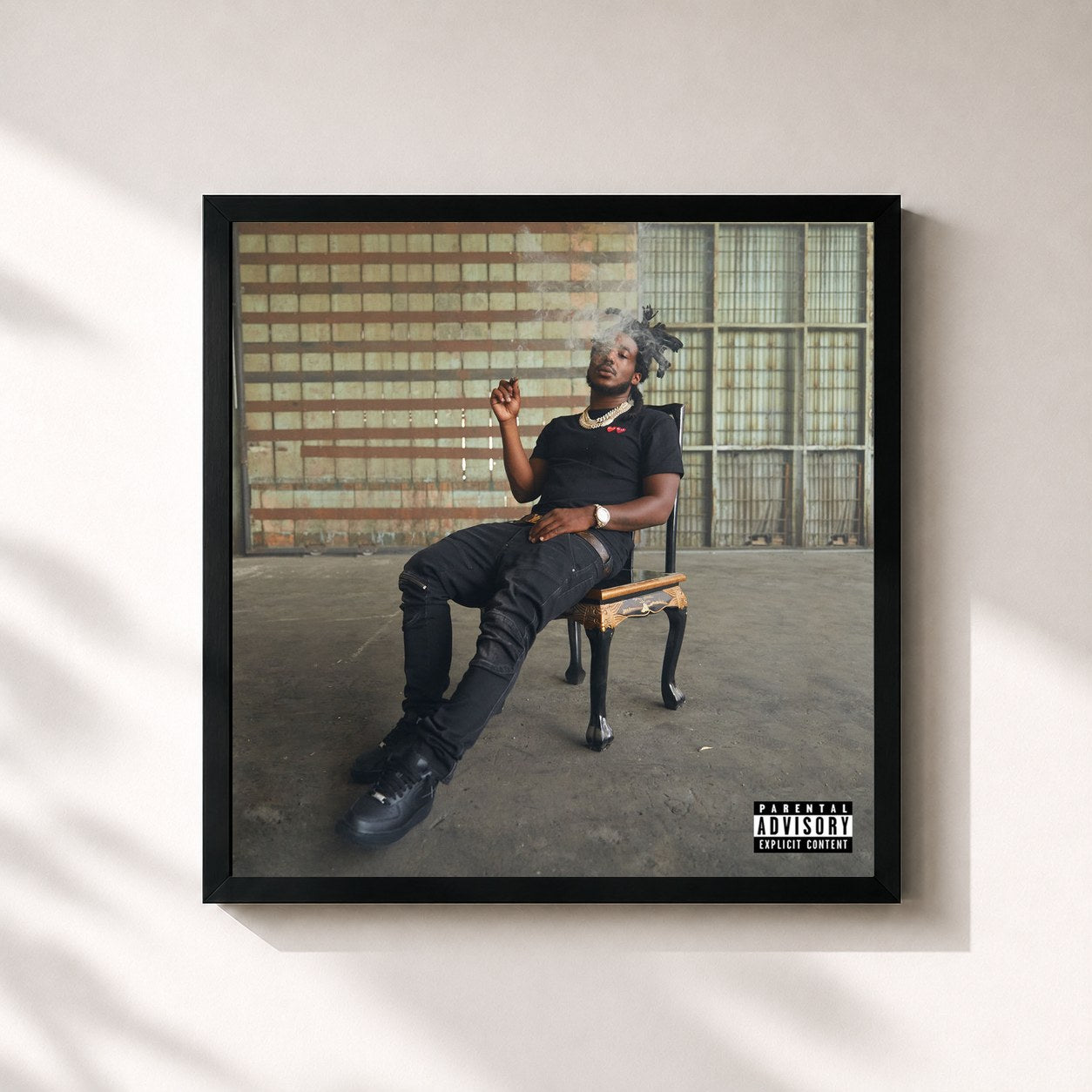 #noir Tableau carré de l'album Internal Affairs de Mozzy, cadre noir 32x32 cm