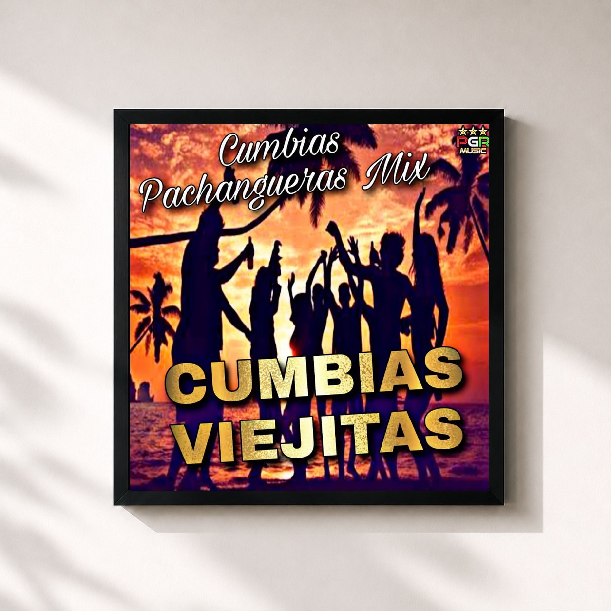 #noir Tableau carré de l'album Cumbias Pachangueras Mix de Cumbias Viejitas, cadre noir 32x32 cm
