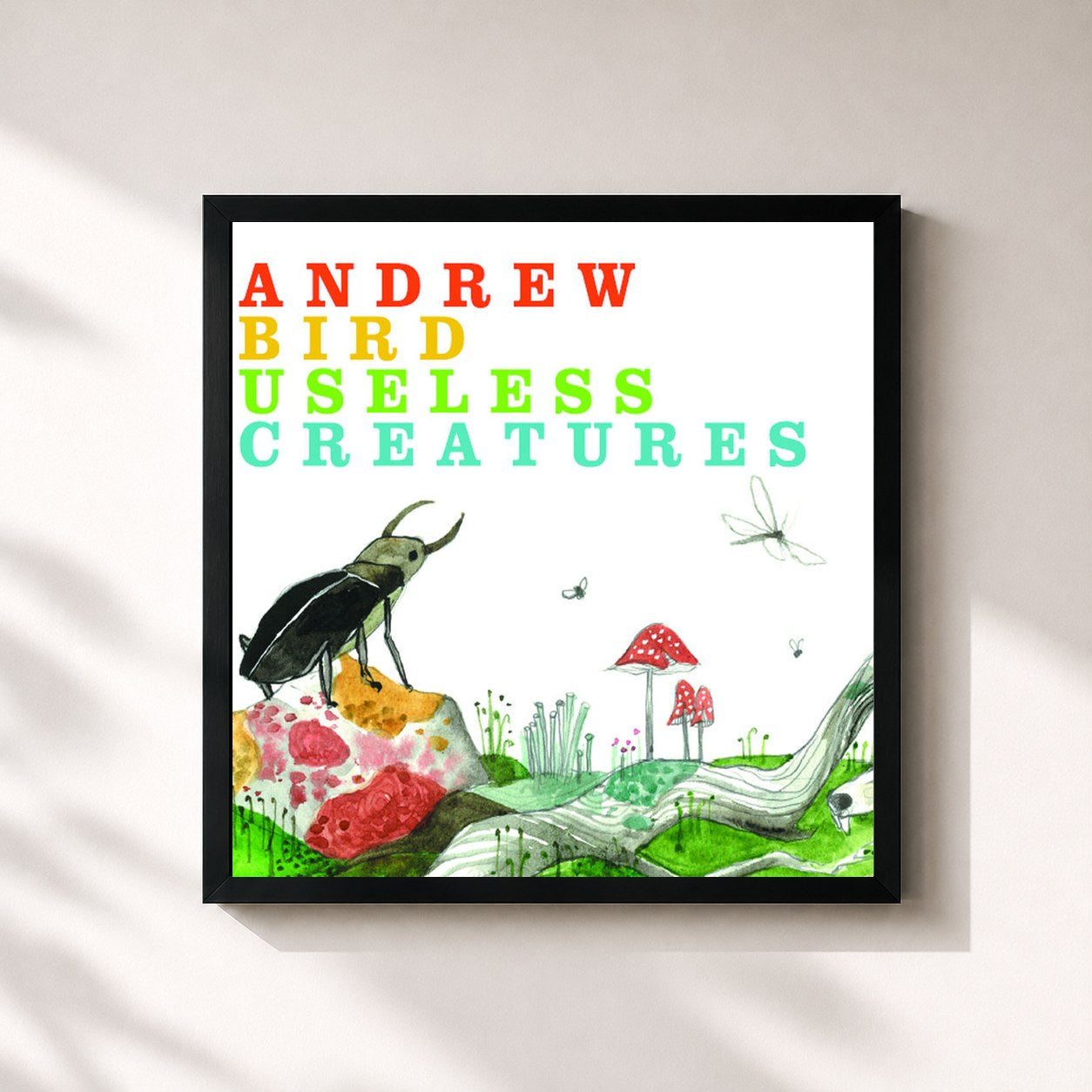 #noir Tableau carré de l'album Useless Creatures de Andrew Bird, cadre noir 32x32 cm