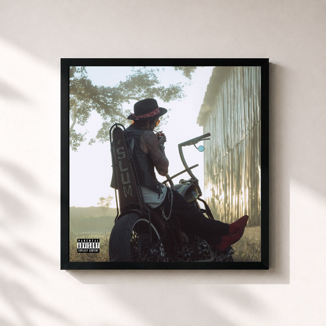 #noir Tableau carré de l'album Ghetto Cowboy de Yelawolf, cadre noir 32x32 cm