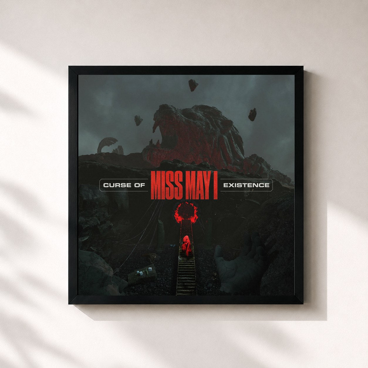 #noir Tableau carré de l'album Curse Of Existence de Miss May I, cadre noir 32x32 cm