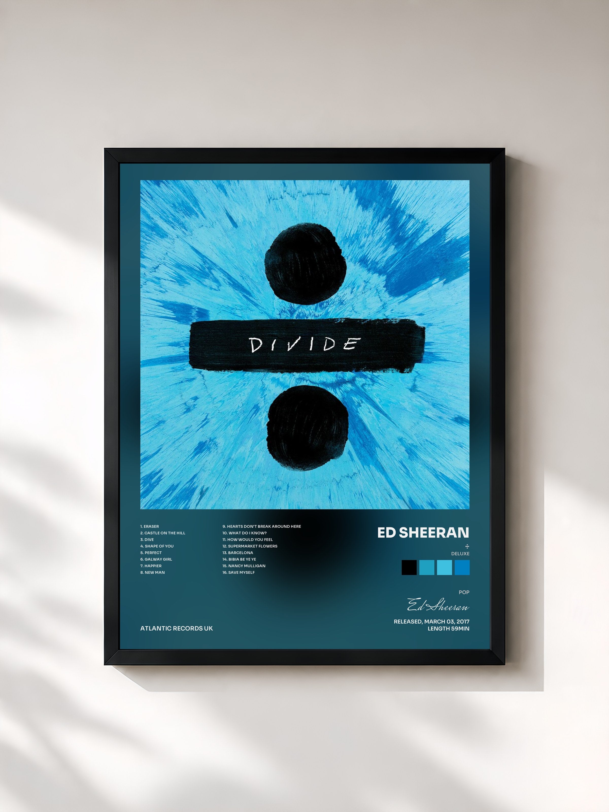 #noir Tableau de l'album ÷ (Deluxe) de Ed Sheeran, cadre noir, imprimé et encadré en France