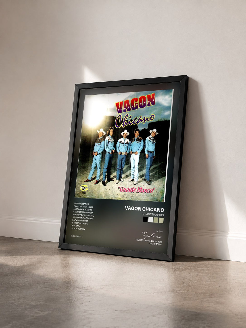#noir Tableau de l'album Guante Blanco de Vagon Chicano vu de trois quarts, cadre noir