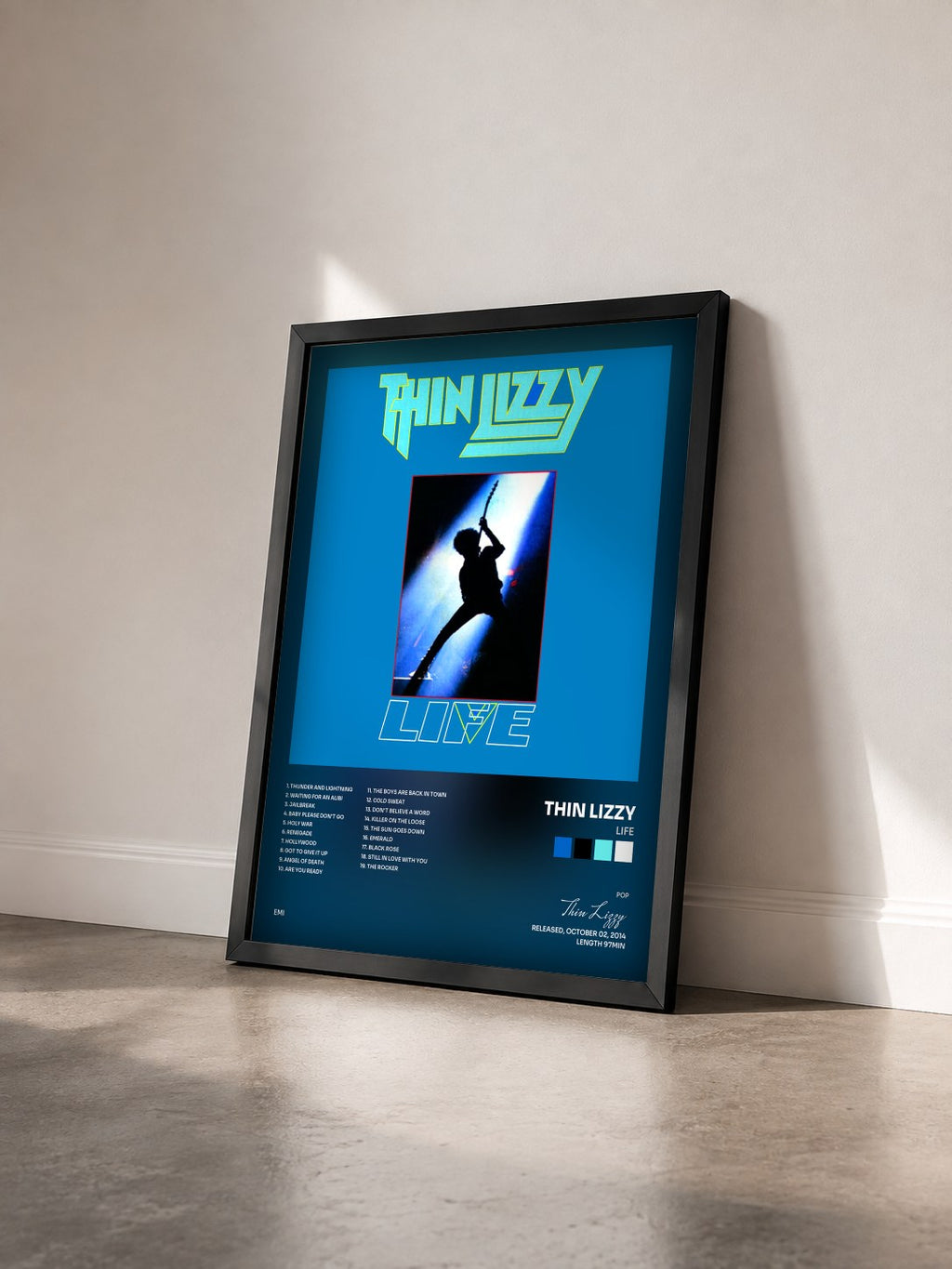 #noir Tableau de l'album Life de Thin Lizzy vu de trois quarts, cadre noir