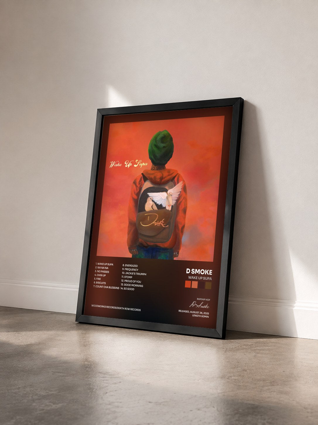 #noir Tableau de l'album Wake Up Supa de D Smoke vu de trois quarts, cadre noir