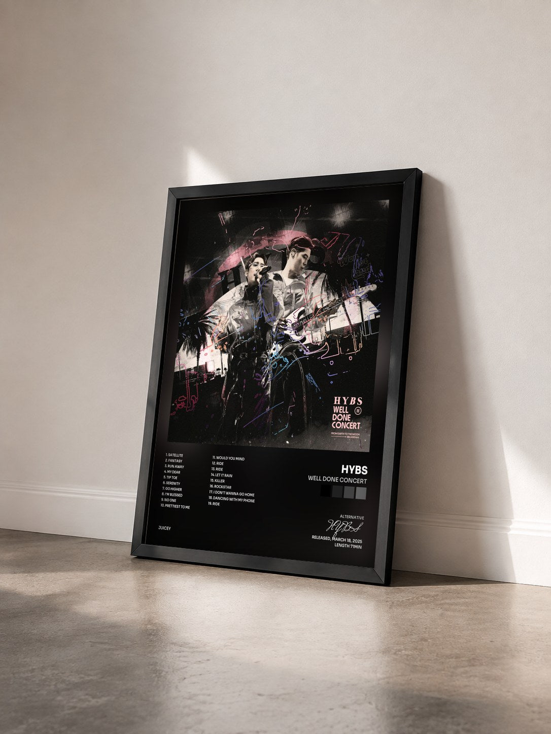 #noir Tableau de l'album Well Done Concert de HYBS vu de trois quarts, cadre noir